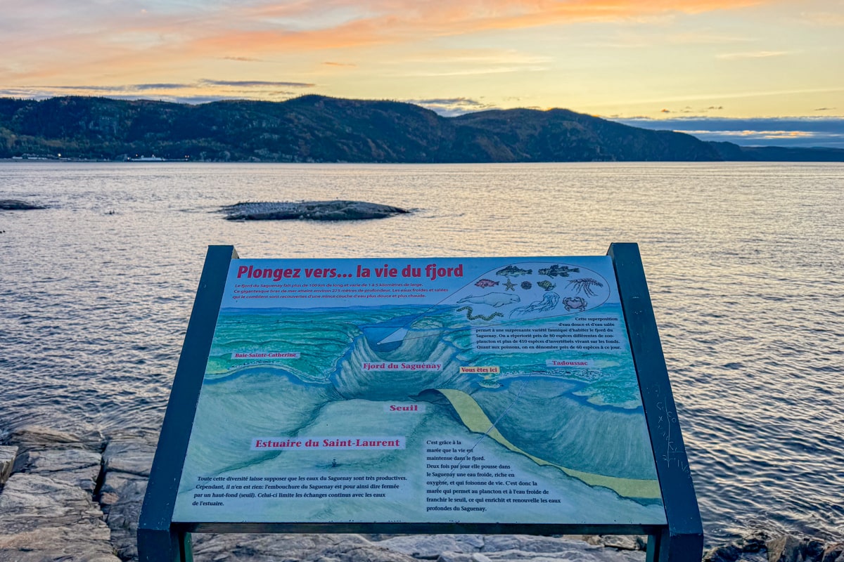 Un panneau d'information qui se trouve le long du sentier de la Pointe de l'Islet Tadoussac