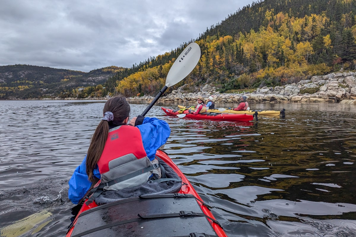 Personne qui pagaie dans le fjord du Saguenay